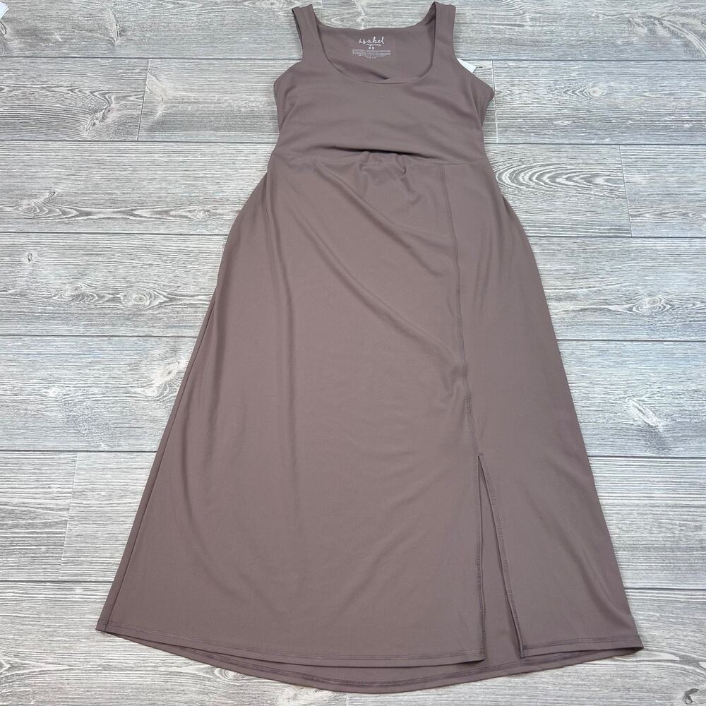 Isabel Maternity Slit Active Midi Maternity Dress Taupe XL NWT